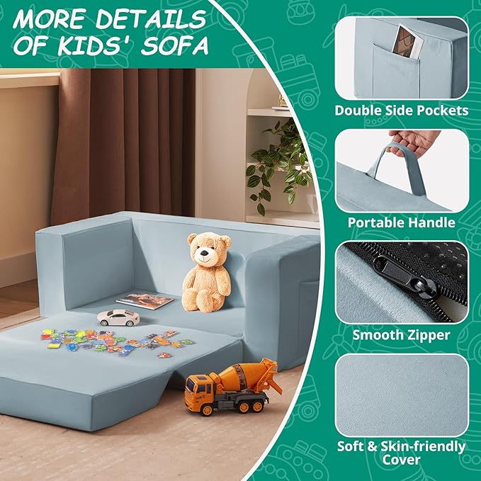 Kids Couch, 2-in-1 Toddler Chair Comfy 1-3 Years, Convertible Kids Chair - Image 7