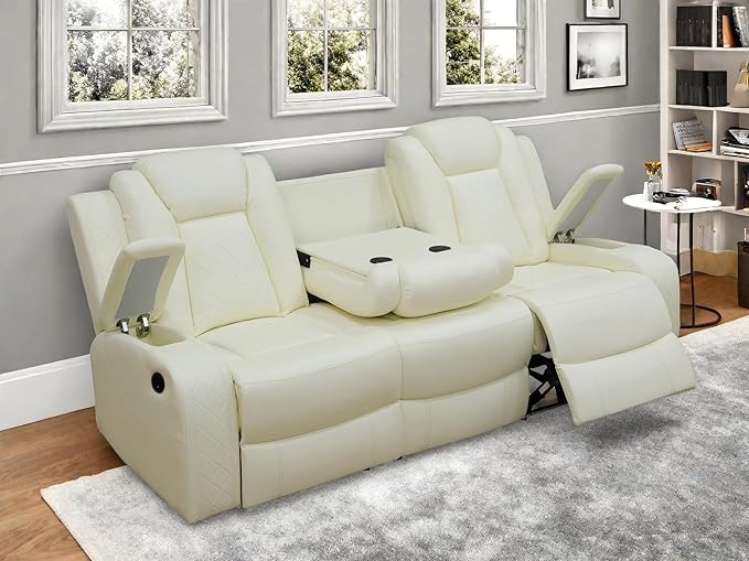 Leather Recliner Sofa Couch, 3-Seater Home Theater Seating Reclining Sofa - Image 3