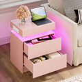 LIKIMIO Night Stand with Charging Station, Modern Pink Nightstand with LED by LIKIMIO