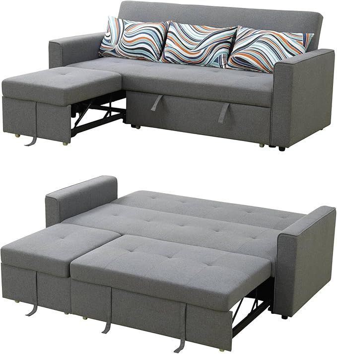 77 Inch Convertible Pull Out Sofa Bed, Sleeper Couch - Image 4