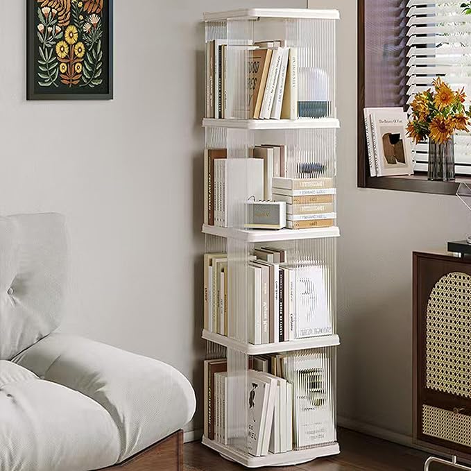 4 Tier Rotating Bookshelf Tower, 360 Display Rotating Bookshelf, 53.4 inch High - Image 4