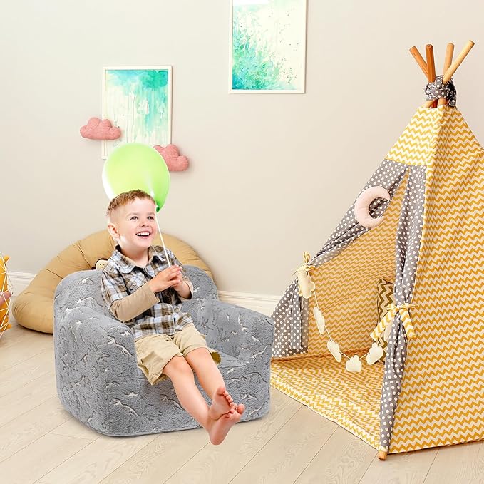 ALIMORDEN Kids Ultra-Soft Snuggle Foam Filled Chair, Glow-in-The-Dark Dinosaurs - Image 2