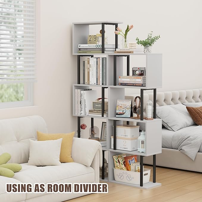 Gadroad 5-Tier Bookshelf, Narrow S-Shaped Geometric Bookcase, Wood Decorative - Image 4