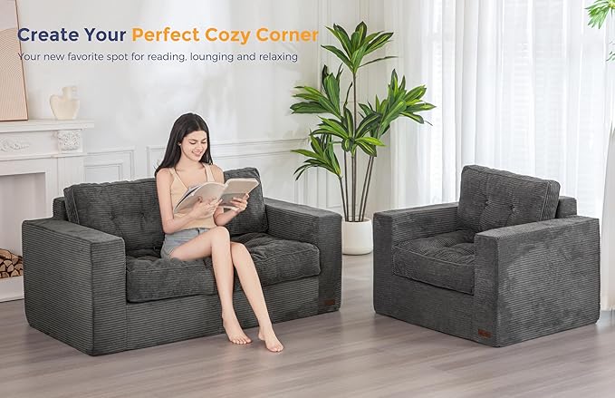 MAXYOYO Bean Bag Chair for Adults, Upholstered Floor Sofa - Image 6