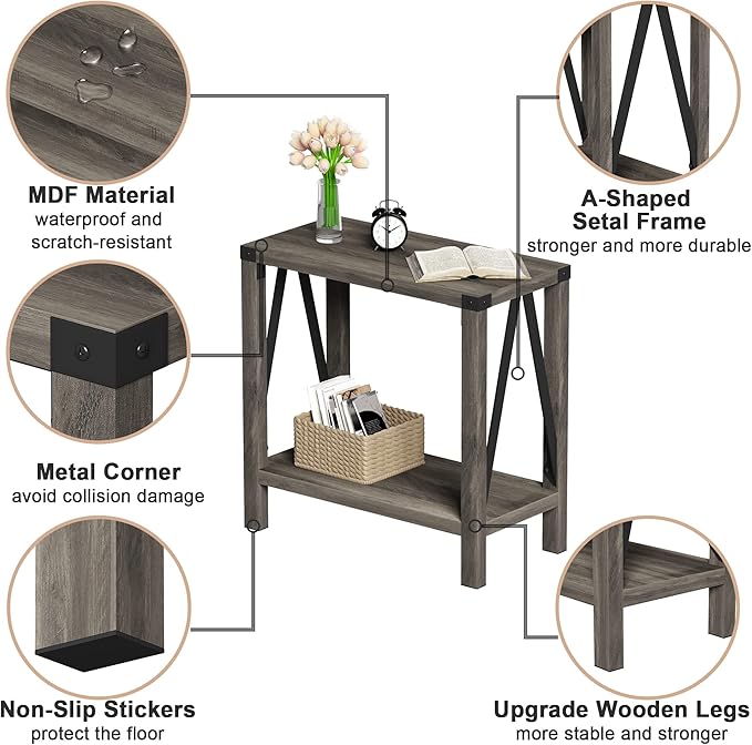 ChooChoo Farmhouse End Table for Small Spaces, Narrow Side End Table - Image 7