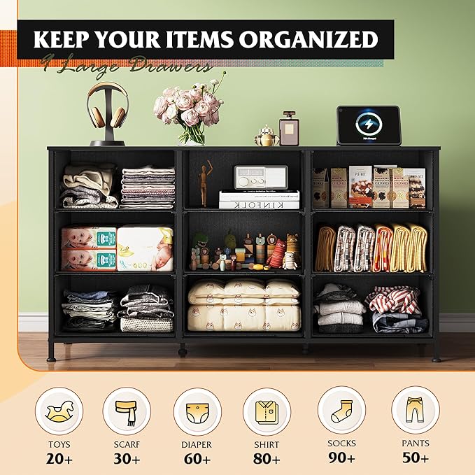 WLIVE 47''W Dresser for Bedroom, 55 inch TV, Wide Chest of Drawers - Image 6