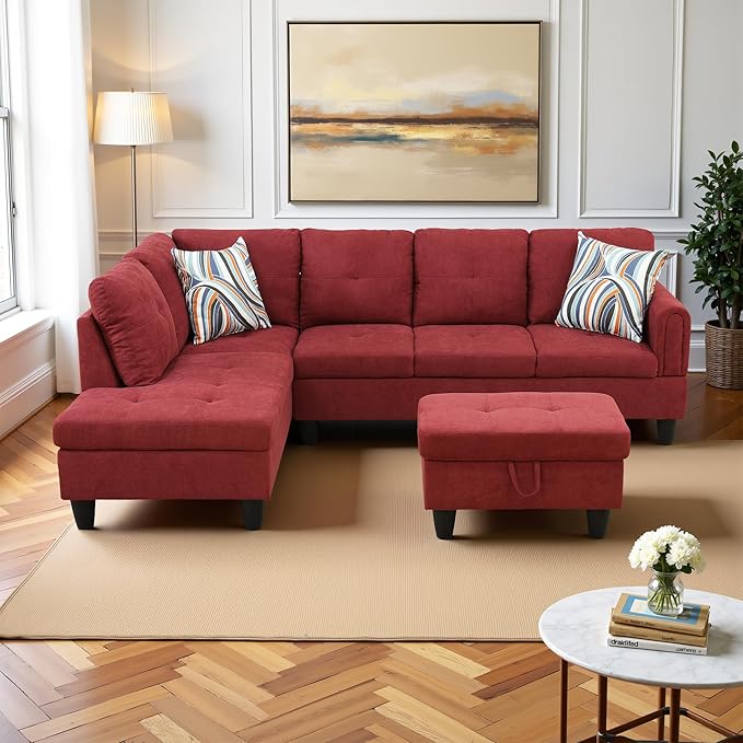 L Shaped Couch Modern Sectional Couch Upholstered Fluffy Fabric 3 Pieces Sofas - Image 4
