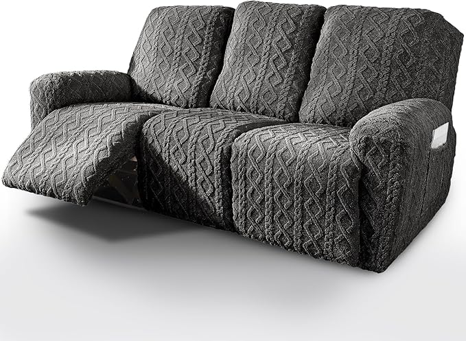 vctops 8 Pieces Geometric Jacquard Plush Recliner Sofa Covers Soft Fuzzy Fluffy by vctops