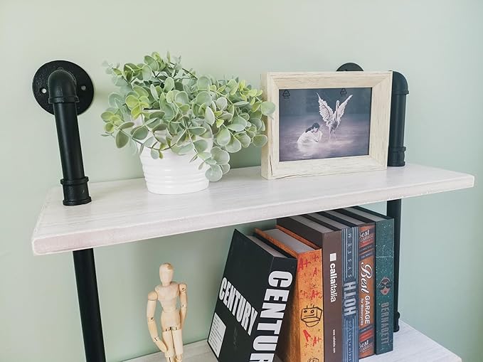 Industrial Ladder Pipe Shelves, Wall Mounted Wood Metal Rustic Bookshelf - Image 5