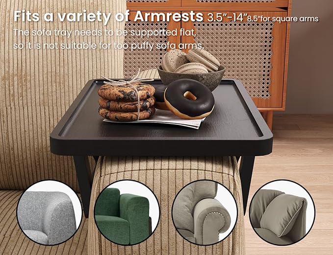 2 Pack Couch Arm Tray, Bamboo Folding Sofa Tray, Sofa Armrest Trays Clip-On - Image 4