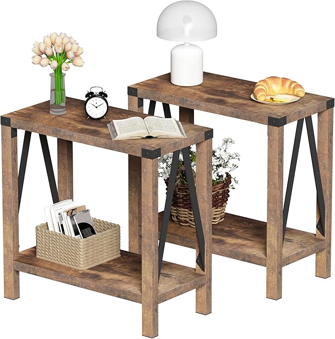 ChooChoo Farmhouse End Table for Small Spaces, Narrow Side End Table by ChooChoo