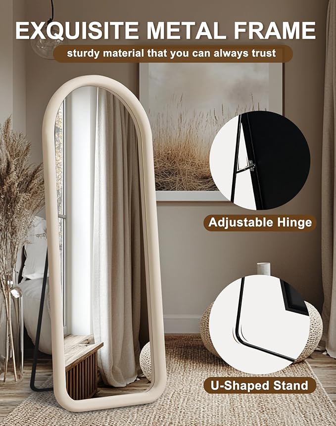 Delma Arched Full Length Mirror, Free Standing Floor Velvet Frame Mirror - Image 6