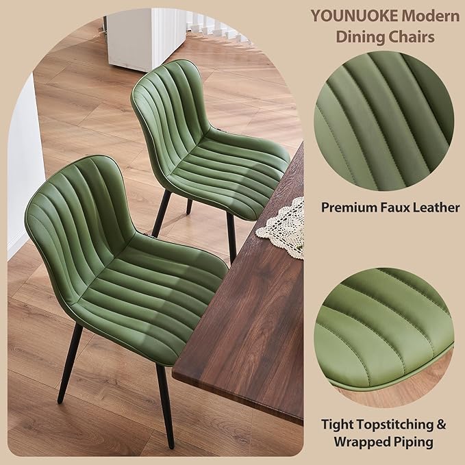 YOUNUOKE Green Dining Chairs Set of 2 Mid-Century Modern Kitchen Dining Room - Image 6