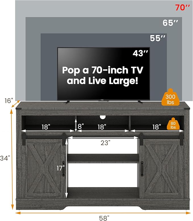 RoyalCraft Farmhouse TV Stand for 23" Fireplace, Dark Grey - Image 4