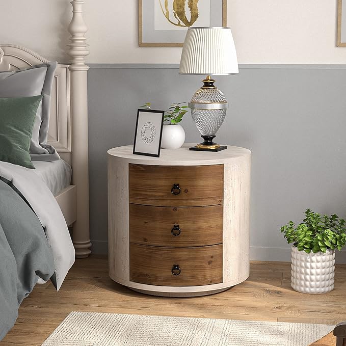 COSIEST 3 Drawer Chest of Drawers, 20 inch MDF Round Storage Cabinet, Retro - Image 3