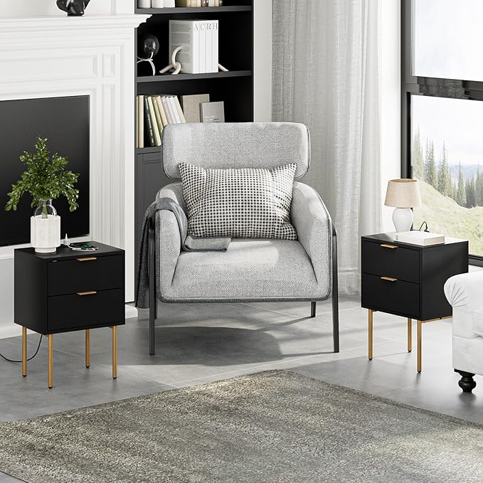 Masupu Nightstand with Charging Station, Mid-Century Modern Bedside Table with - Image 8