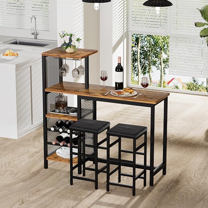 VECELO Bar Table and Chairs Set - Image 3