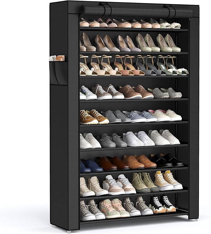 SONGMICS Shoe Rack with Non-Woven Fabric Cover, 9 Tier Storage Shelf by SONGMICSbySONGMICSHOME