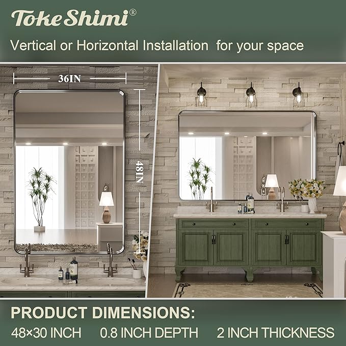 TokeShimi 48 x 36 Inch Black Bathroom Vanity Mirror - Image 5