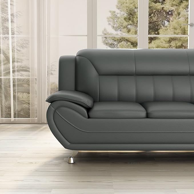 Container Furniture Direct Michael Modern Faux Leather Upholstered Stainless - Image 21