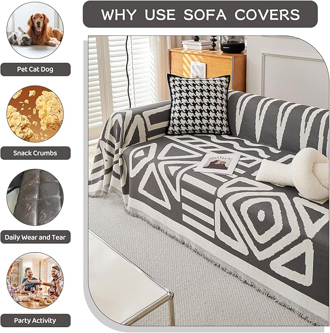 STACYPIK Simple Dark Grey Boho Sofa Cover - Image 7