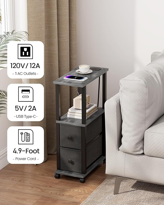 TUTOTAK Small Narrow End Tables, LED Side Tables - Image 6