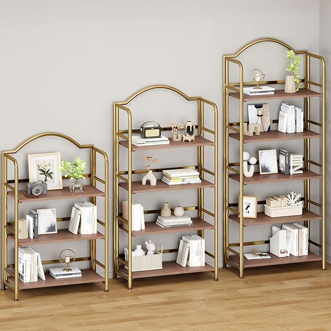 No-Assembly Gold Folding Bookshelf Storage Shelves 5 Tiers Vintage - Image 5