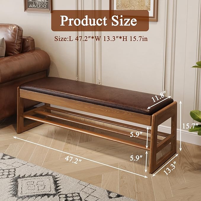 Shoe Rack Bench Seat Rubberwood 2-Tier Wooden Storage Bench 550lbs Compact - Image 2