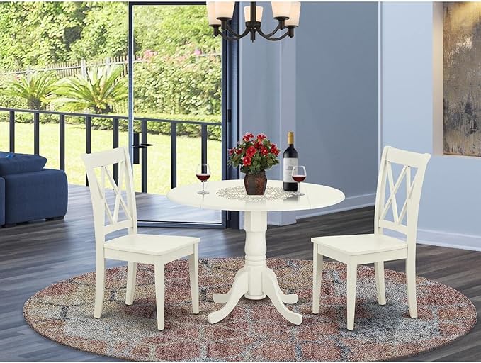 East West Furniture DLCL3-LWH-W 3 Piece Dining Room Table Set Contains a Round - Image 6