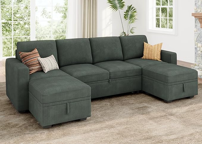 HONBAY Modular Sectional Sleeper Sofa Bed, Corduroy Pull Out Couch - Image 7