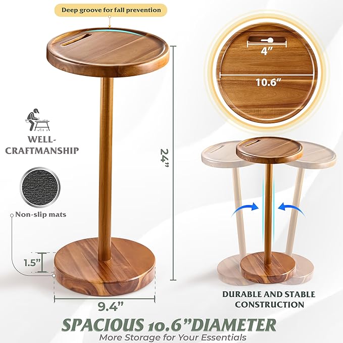 Drink Table, 24.4" Tall Compact Side Table - Image 3