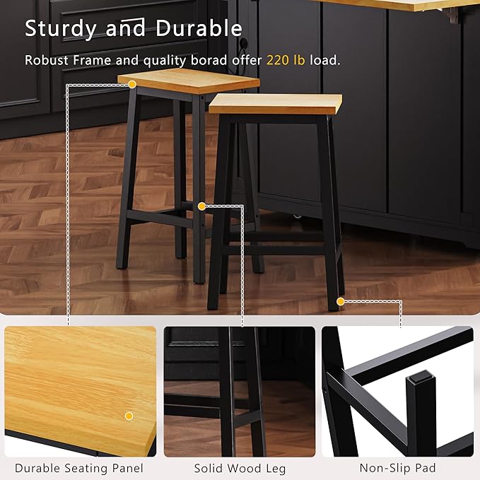 53" Large Kitchen Island with 2 Bar Stools, Power Outlet & Door Internal - Image 7