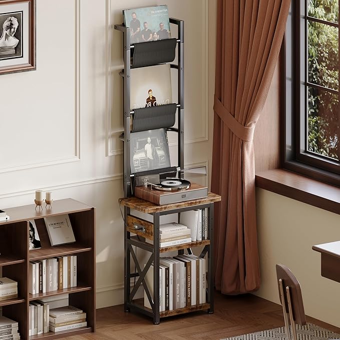 Record Player Stand with Power Outlet, 6 Tier Vinyl Record Display Shelf - Image 6