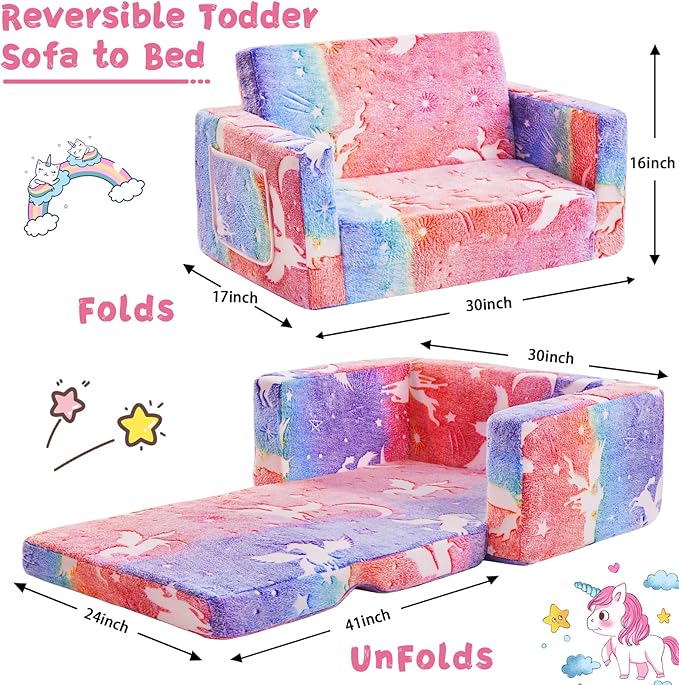 Toddler Chair Comfy, 2-in-1 Soft Toddler Couch Fold Out - Image 2