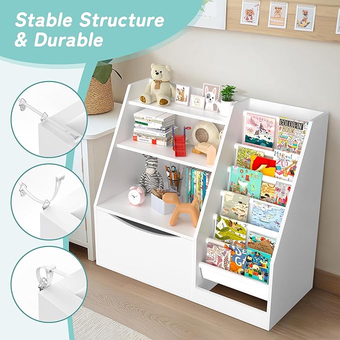 TOETOL Kids Bookshelf & Book Storage, 3 Tier Wooden Toddler Bookshelf - Image 5