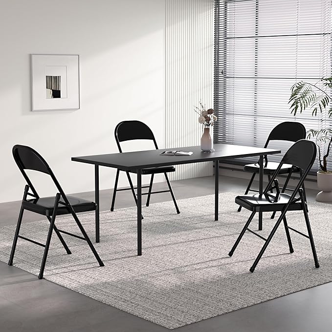 VECELO Metal Folding Chairs 4 Pack, Double Hinged Steel Frame Easy - Image 2