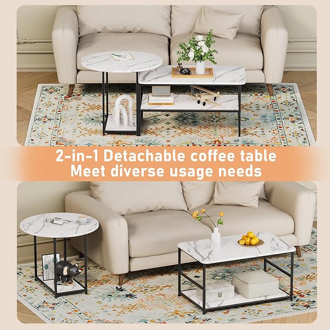 WOHOMO 48IN Faux Marble Wood Coffee Table - Image 7