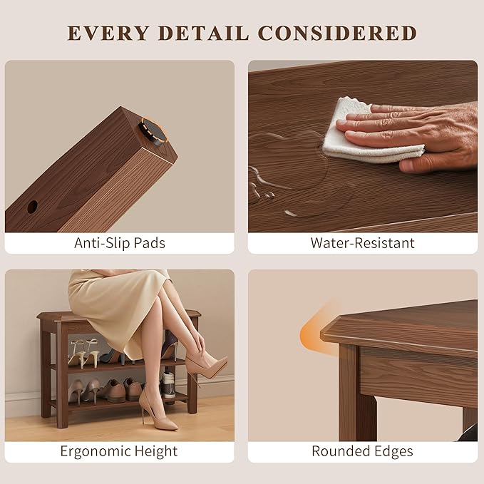 Shoe Rack for Front Door Entrance, Solid Wood Shoe Bench for Closet, Holds Up - Image 7