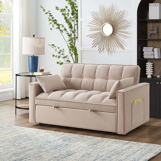 KEIKI Velvet Loveseat Convertible Sofa Bed Sleeper Chair - Image 6