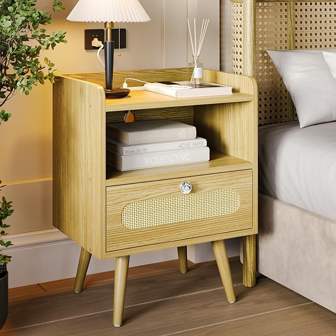 End Table with Charging Station, Nightstand with Diamond Handle and - Image 6