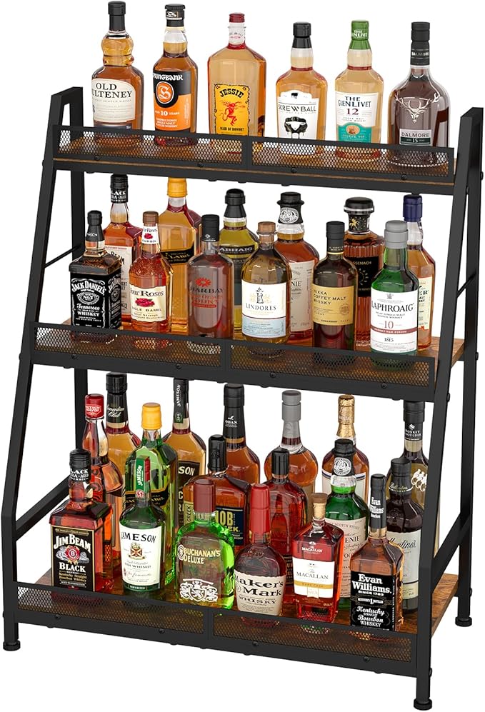 3-Tier Expanded Liquor Stand, Trapezoid Wine Rack Freestanding Floor, by Hayexiha