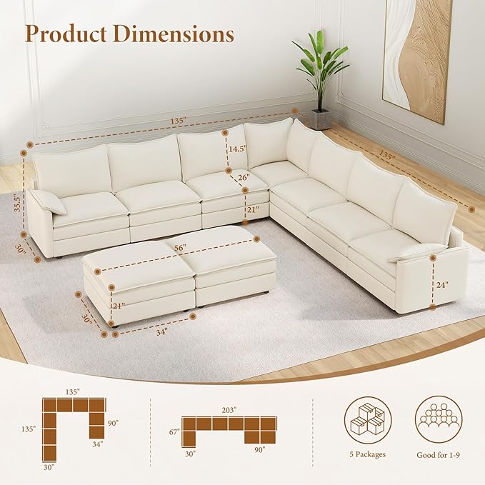 Vesgantti Large Modular Sectional Sofa, Big Comfy Cloud Couch - Image 2