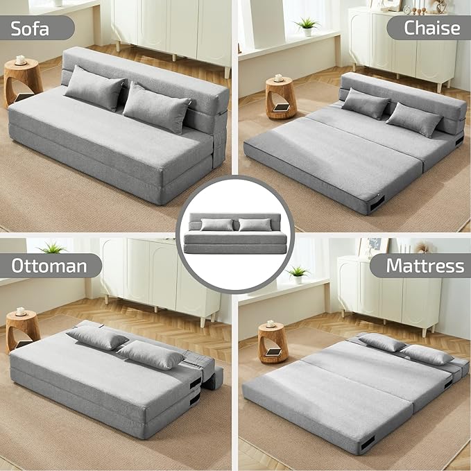 Folding Sofa Bed with Pillows- Convertible Chair Floor Couch & Sleeping Mattress - Image 6