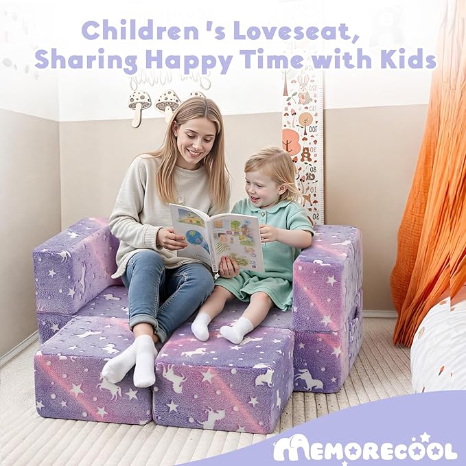 MeMoreCool Unicorn Modular Kids Couch, Glow Rainbow Play Toddler Couch - Image 5