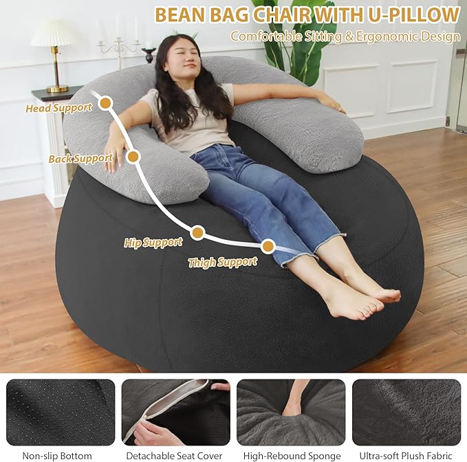 HABUTWAY Bean Bag Chair with U-shaped Pillow - Image 3