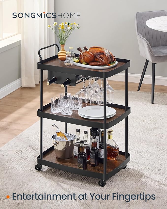 SONGMICS HOME Bar Cart, Home Bar Serving Cart - Image 2