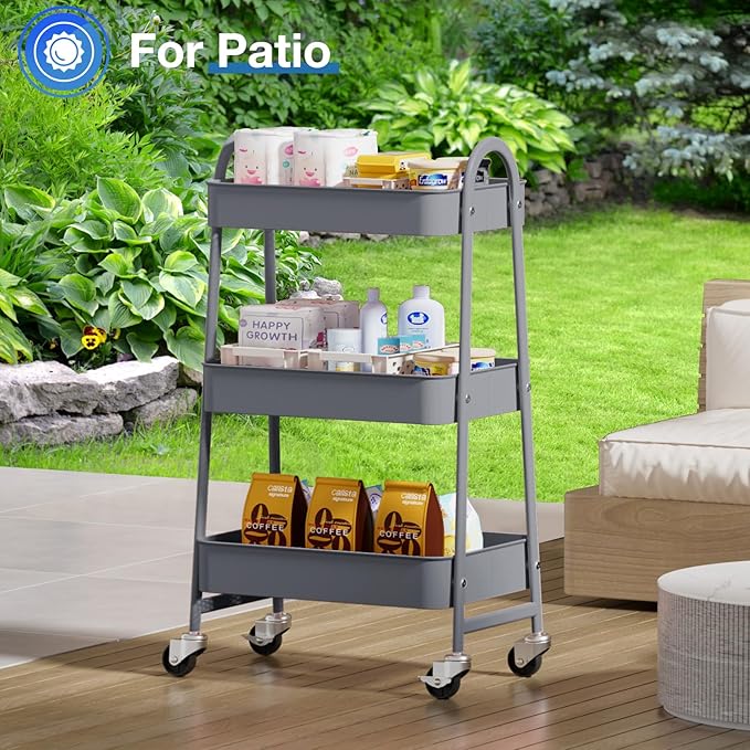 OLIXIS 3 Tier Utility Rolling Cart, Metal Mobile Storage Shelf - Image 8