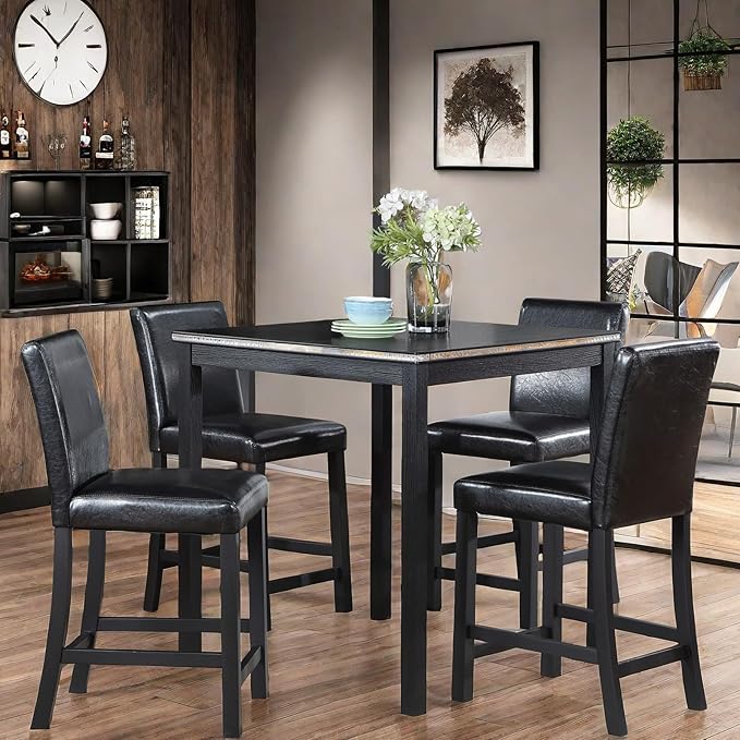 5PCS Wooden Counter Height Table Set, Square Table and 4 Upholstered Chairs - Image 6