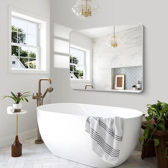 BONEWEI Silver Bathroom Mirror, 40x48 inch Wall Mirror - Image 5