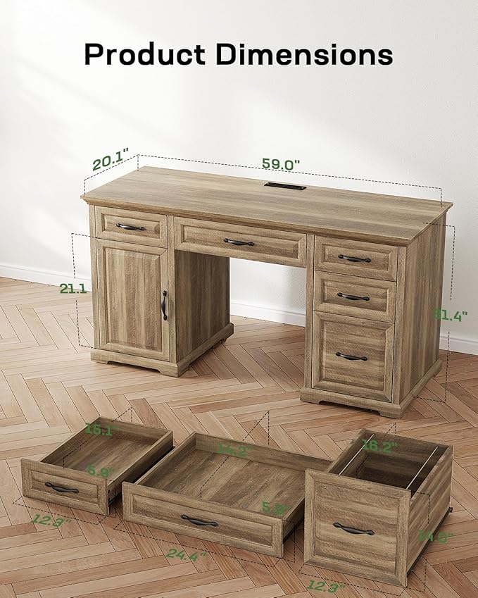 Marsail 60″ Farmhouse Executive Desk, Home Office Desk - Image 2